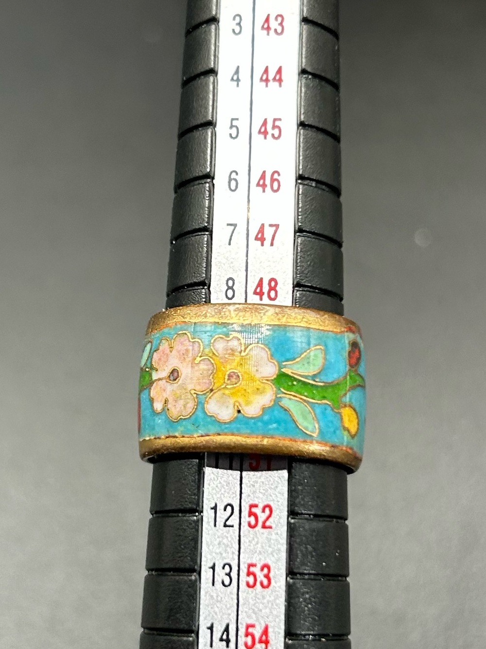 Cloisonné Enamel Floral Band Ring in Turquoise and Yellow size 5.5